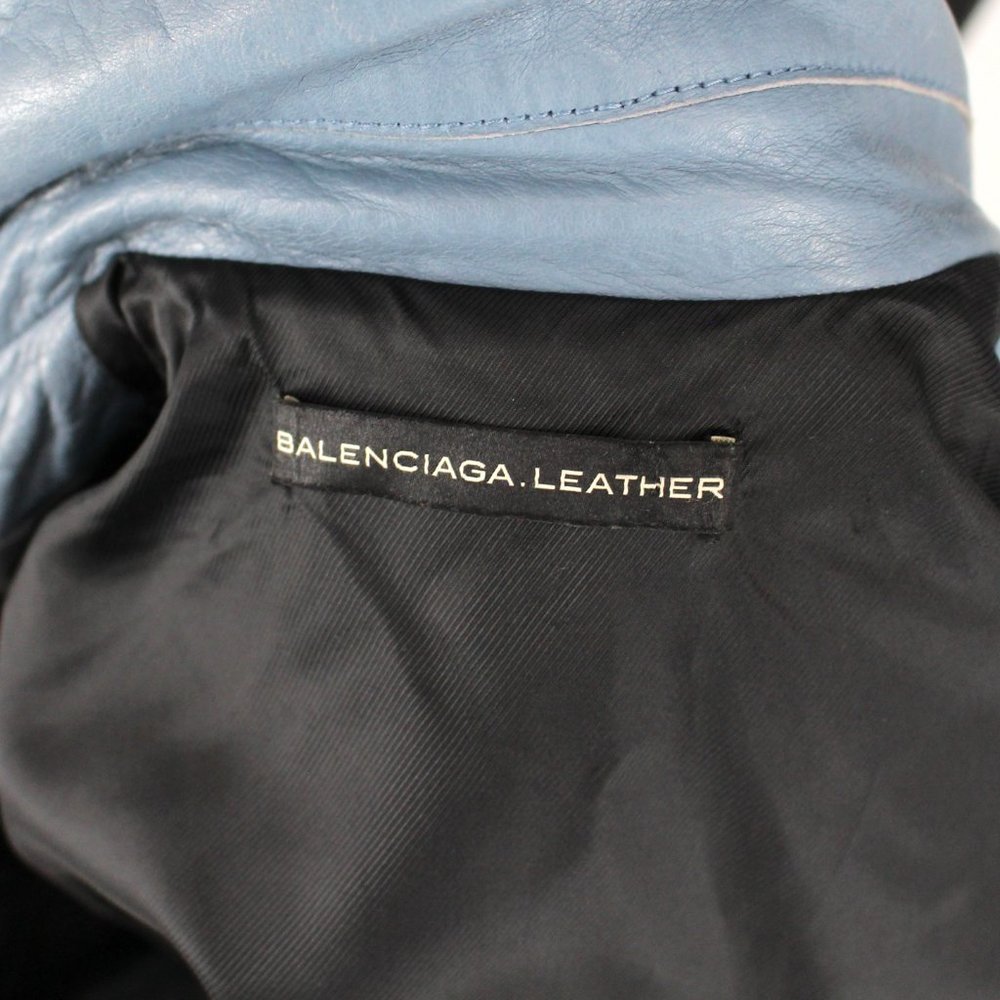 Balenciaga Leather Jacket Light Blue Lamb Moto Biker Silver Zip Jacket 36 Small - Picture 7 of 8